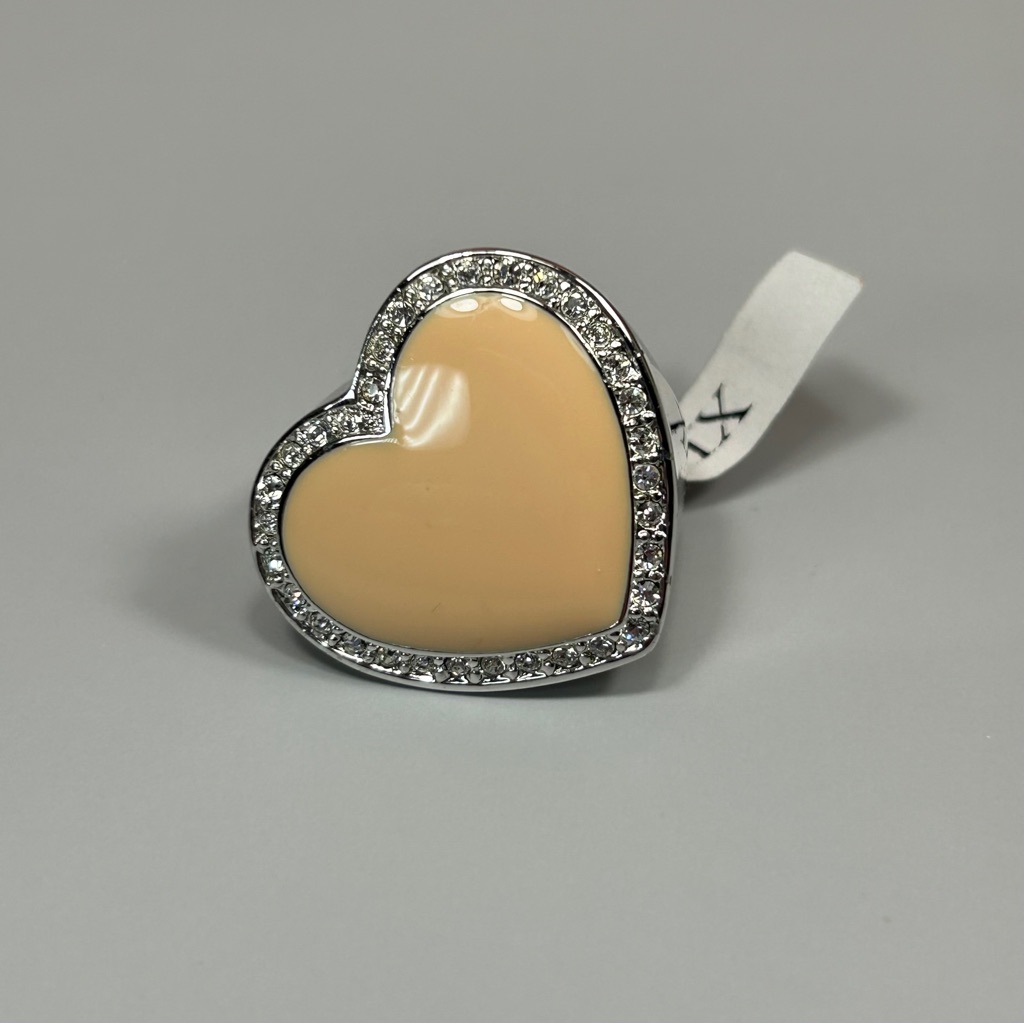Vintage 90’s Camille Lucie Peach Cream Enameled Cz Silver Heart Ring